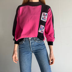 1980s Beat Up Color Block Two Tone Apres Sport Mock Neck Sweatshirt