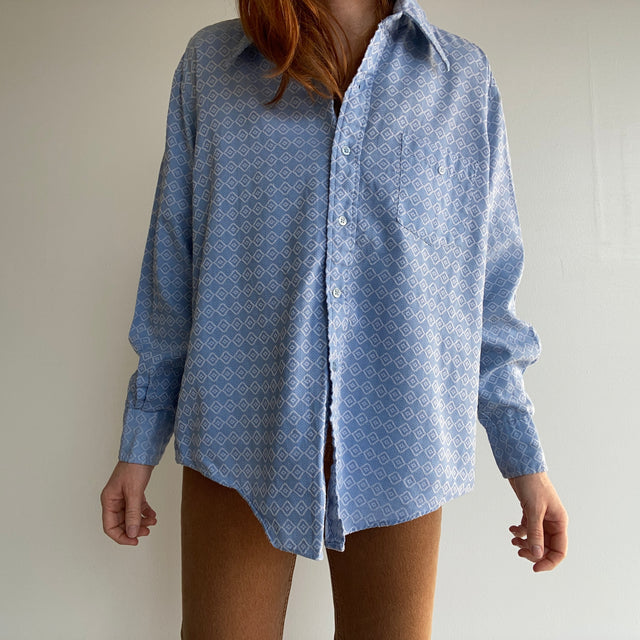 1970s Epic Baby Blue Button Down Shirt - The Collar!