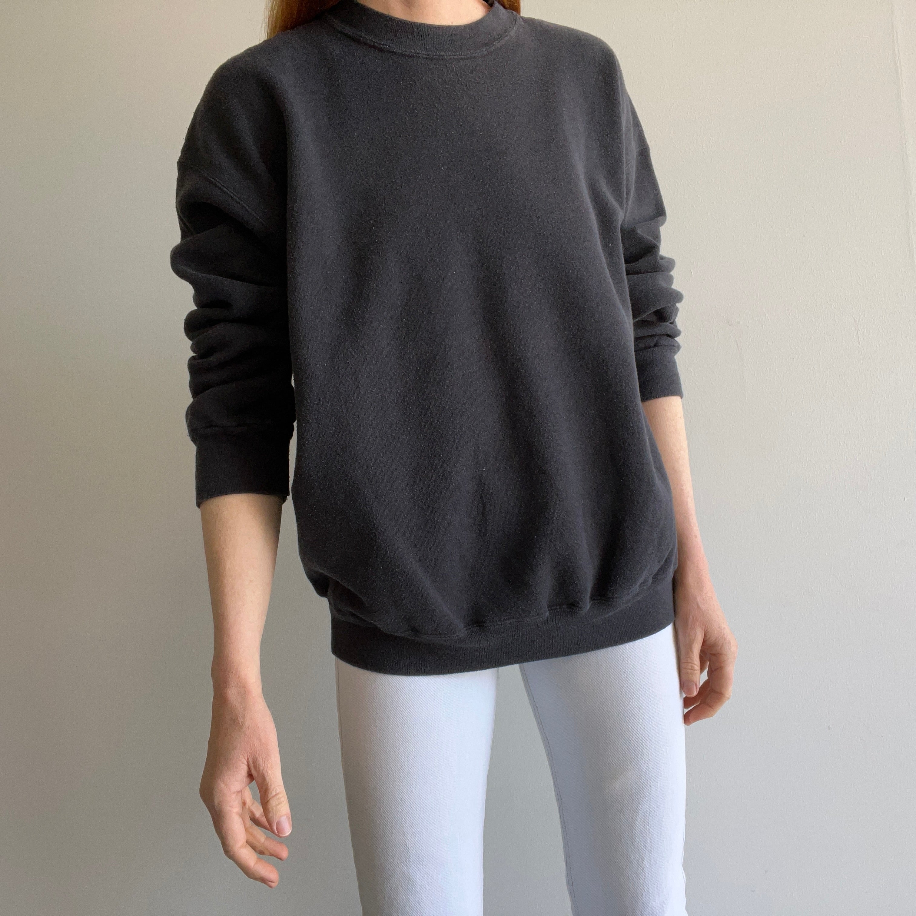 1980s Faded Blank Black Sweatshirt by Ultra Fleece