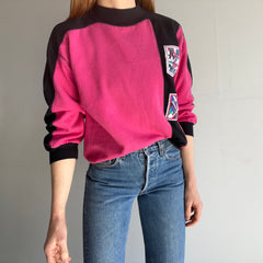 1980s Beat Up Color Block Two Tone Apres Sport Mock Neck Sweatshirt