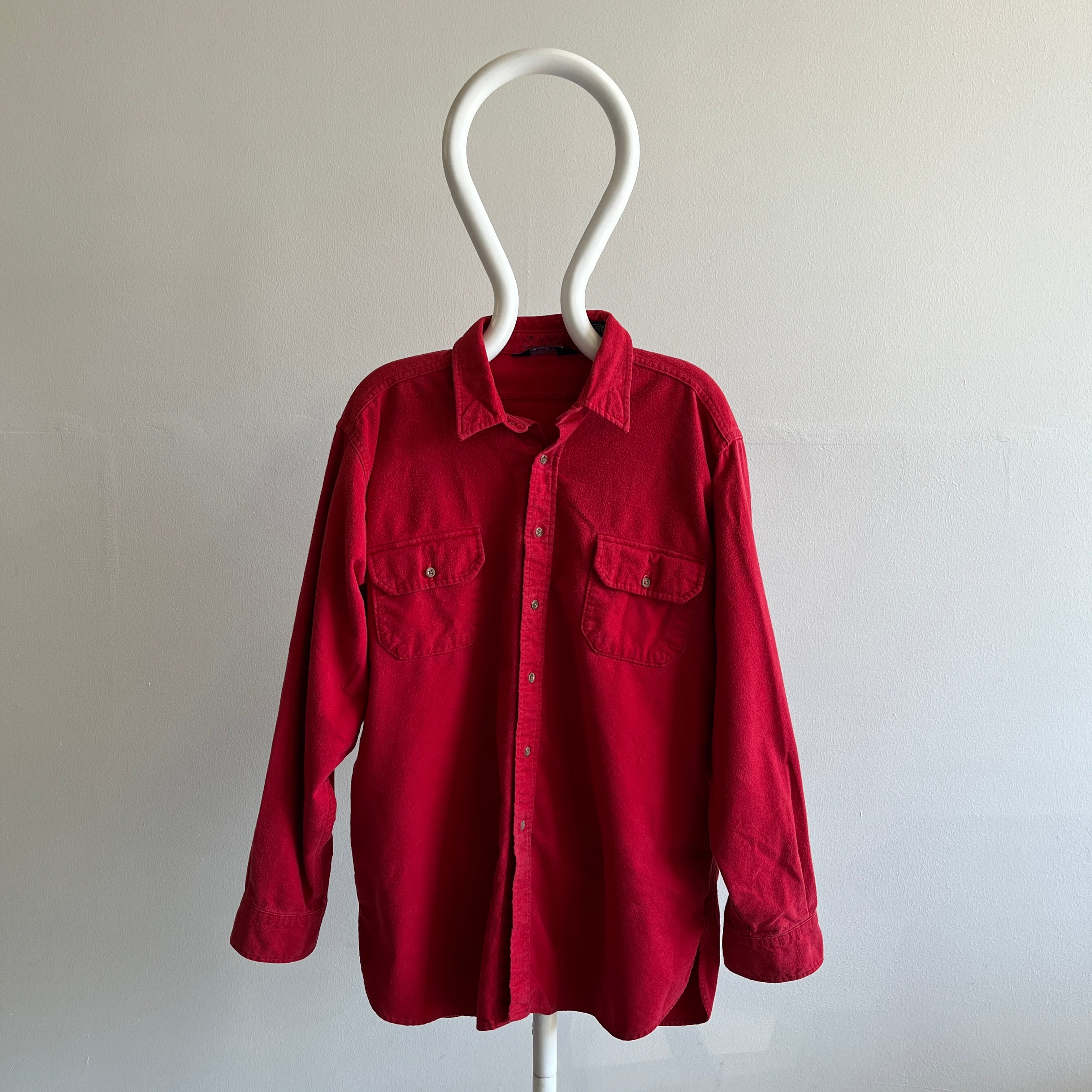 1980s USA MADE Lands' End Soft Cotton Flannel in a Deep Red