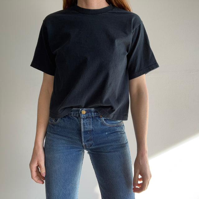 T-shirt court en coton noir vierge délavé Honors des années 1990