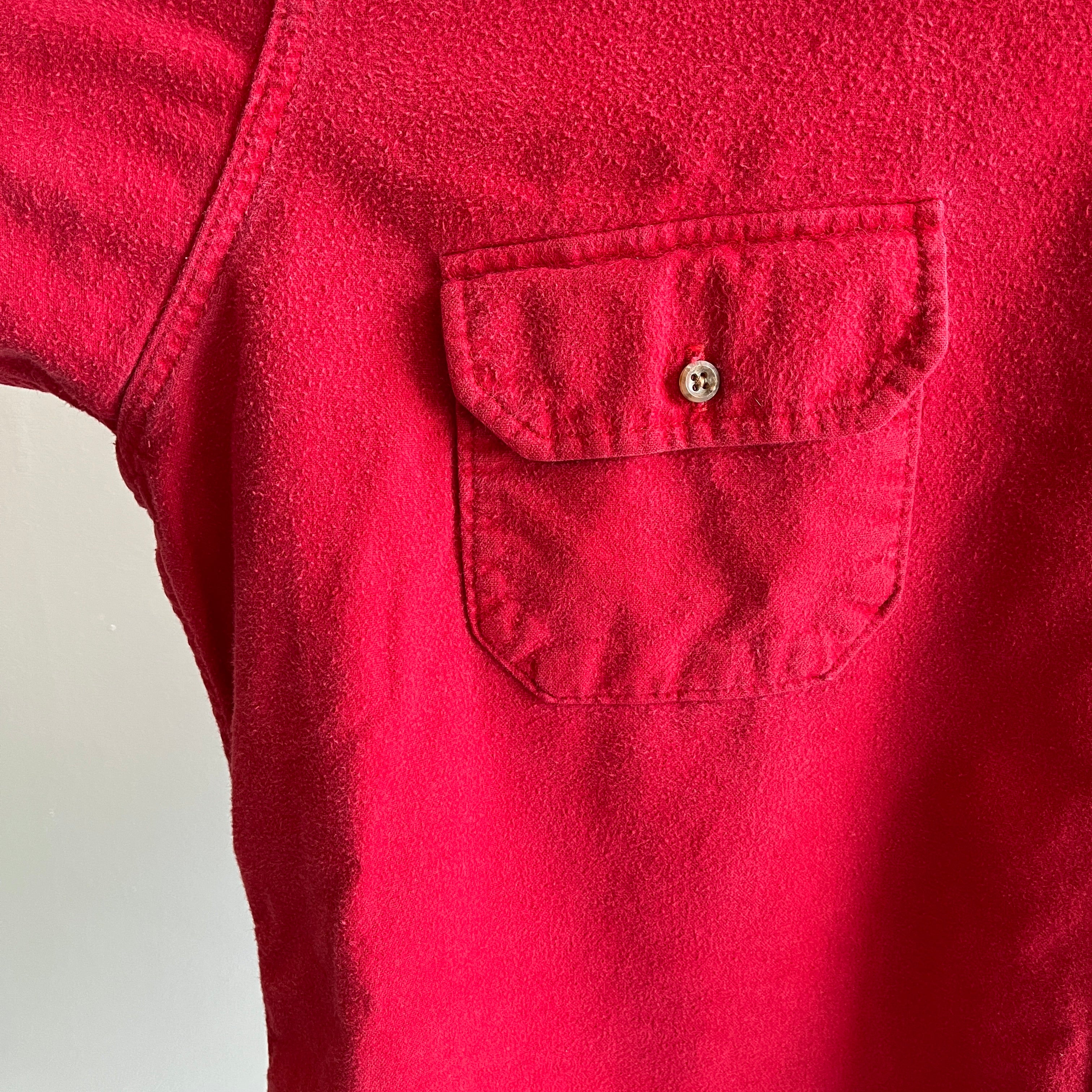 1980s USA MADE Lands' End Soft Cotton Flannel in a Deep Red