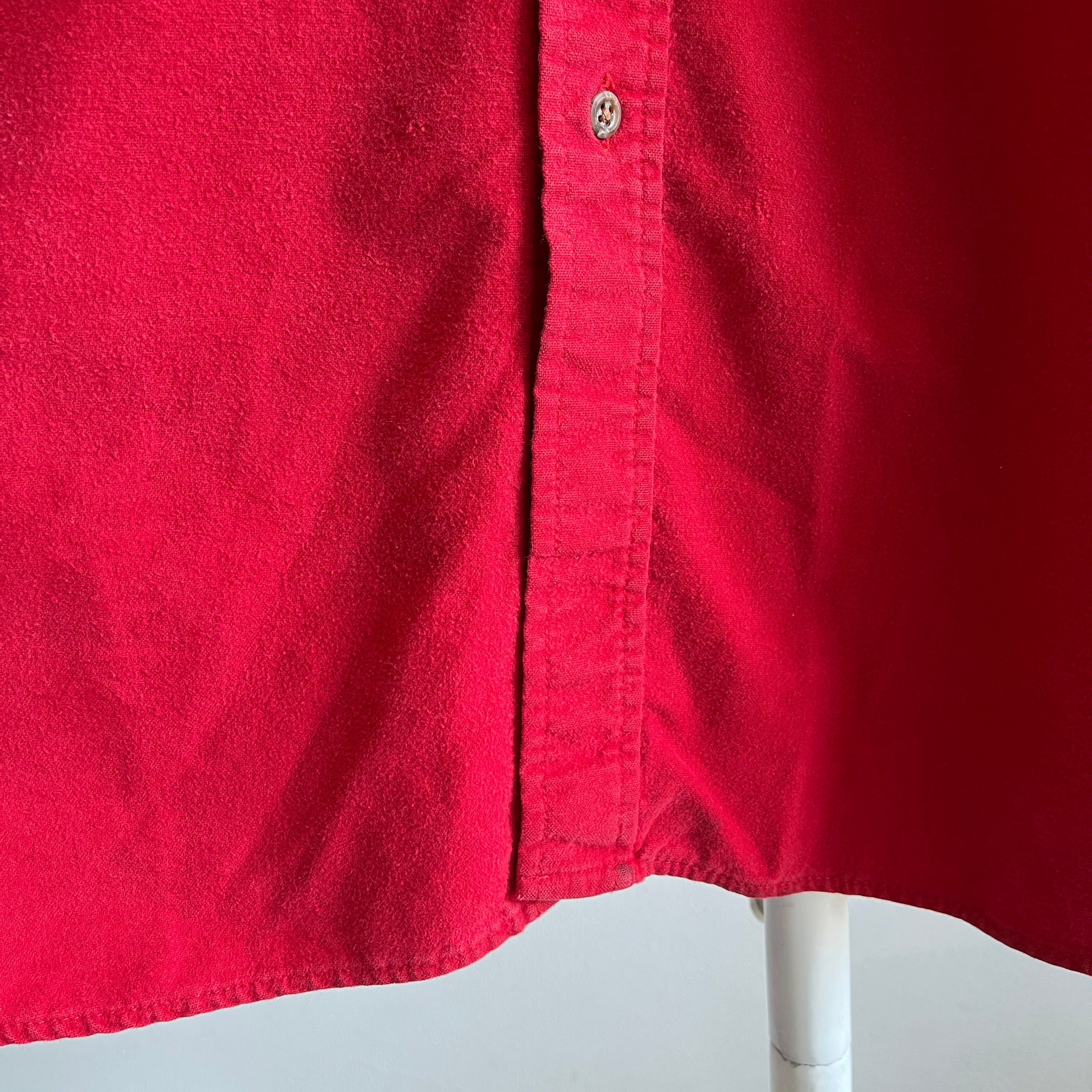 1980s USA MADE Lands' End Soft Cotton Flannel in a Deep Red