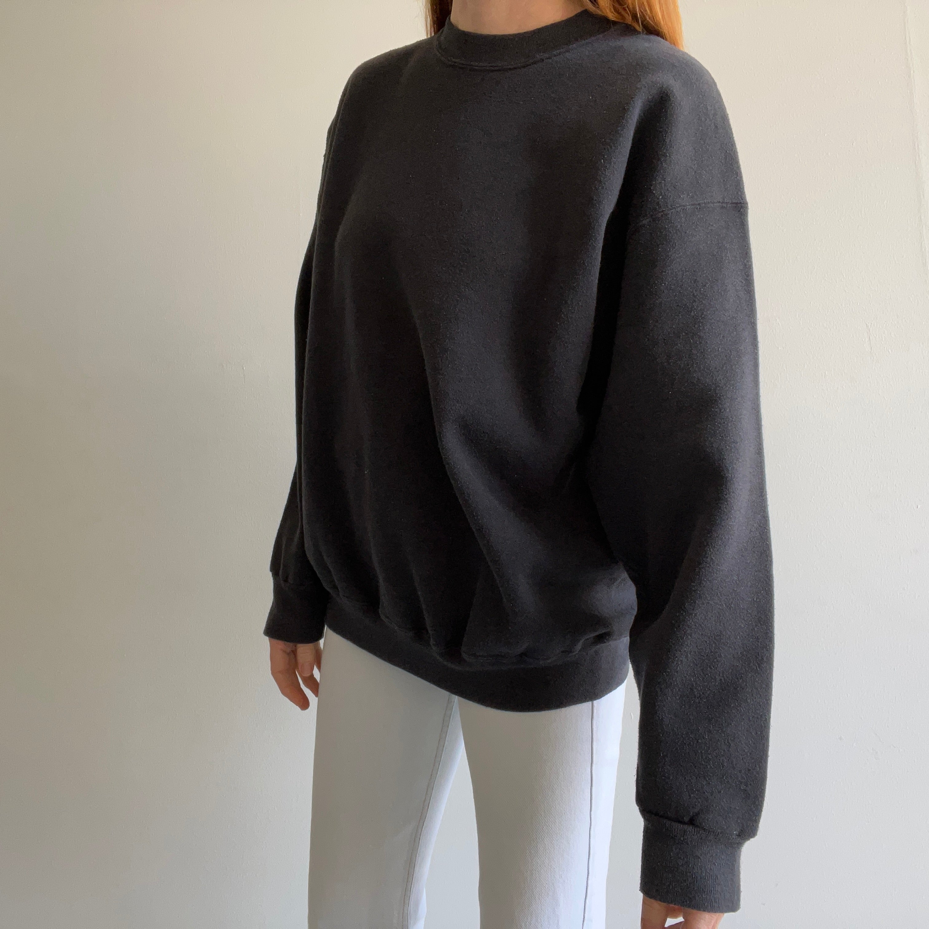 1980s Faded Blank Black Sweatshirt by Ultra Fleece