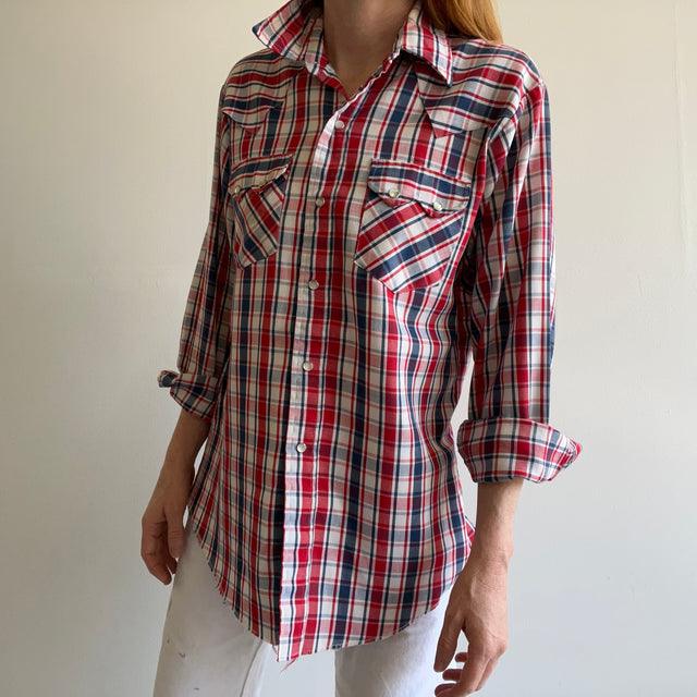 1970s Red White and Blue Cowboy Snap Front Shirt