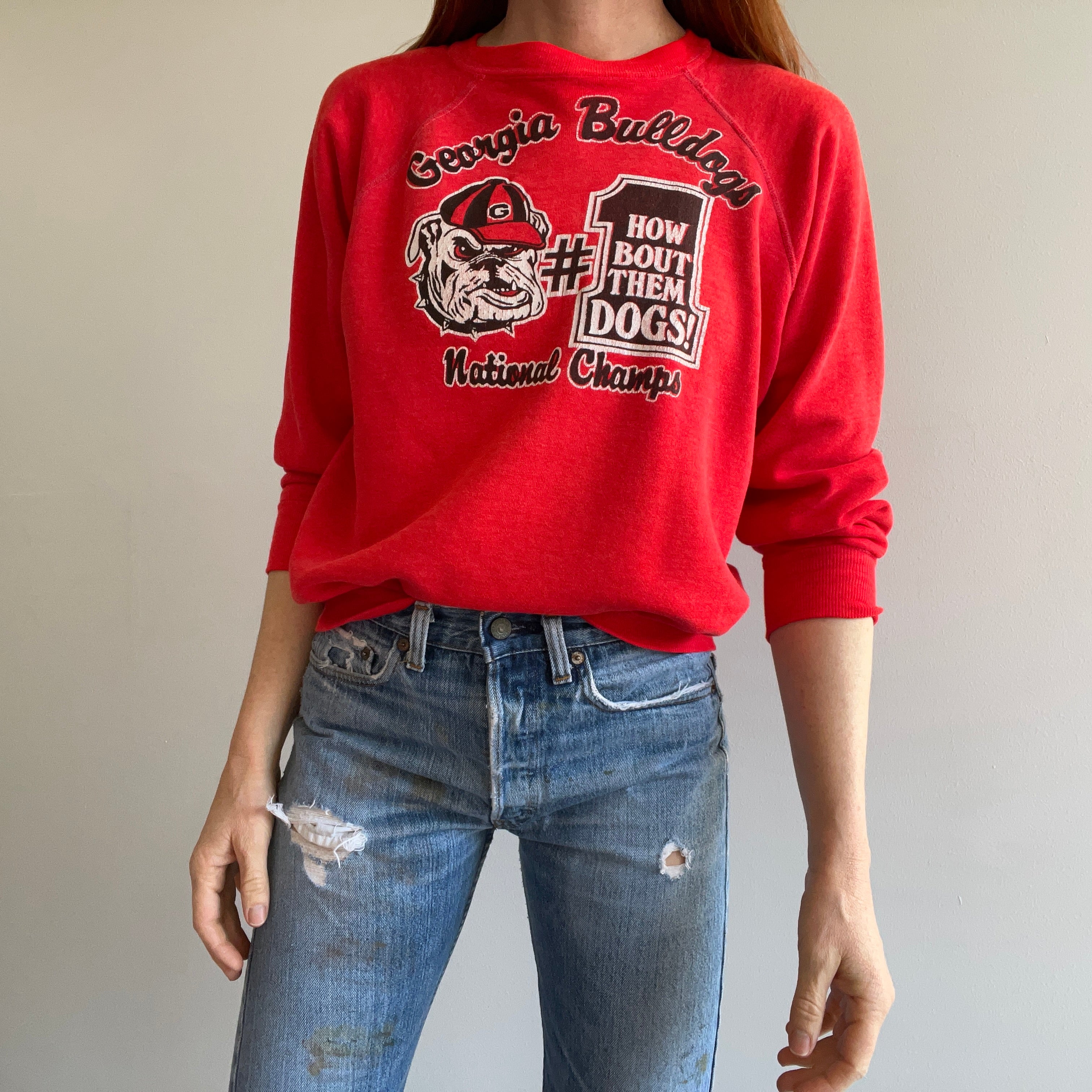 1970s Georgia Bulldog Champs Thinned Out and Worn Sweatshirt