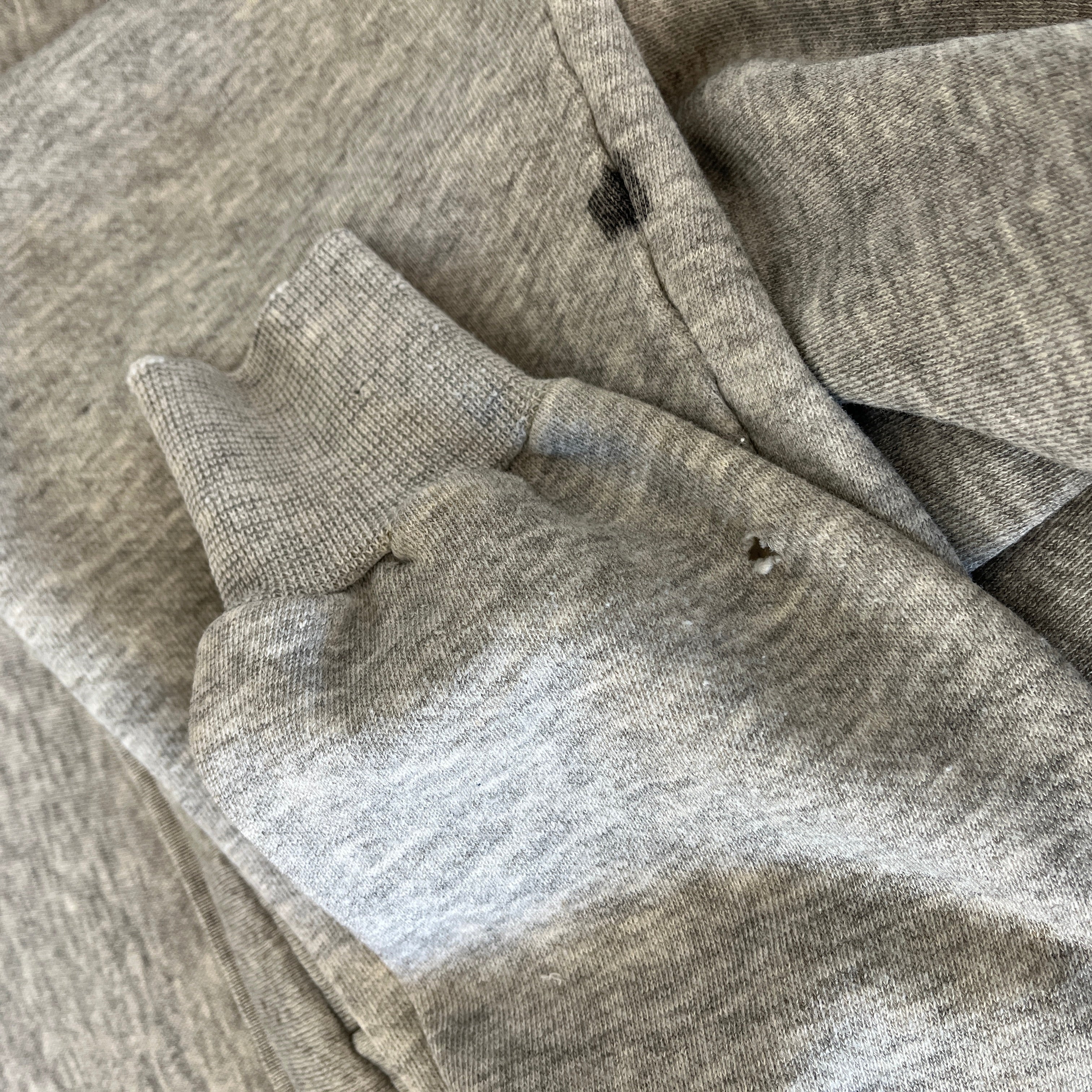 1980s Blank Gray Ink Stained Beat Up Hoodie