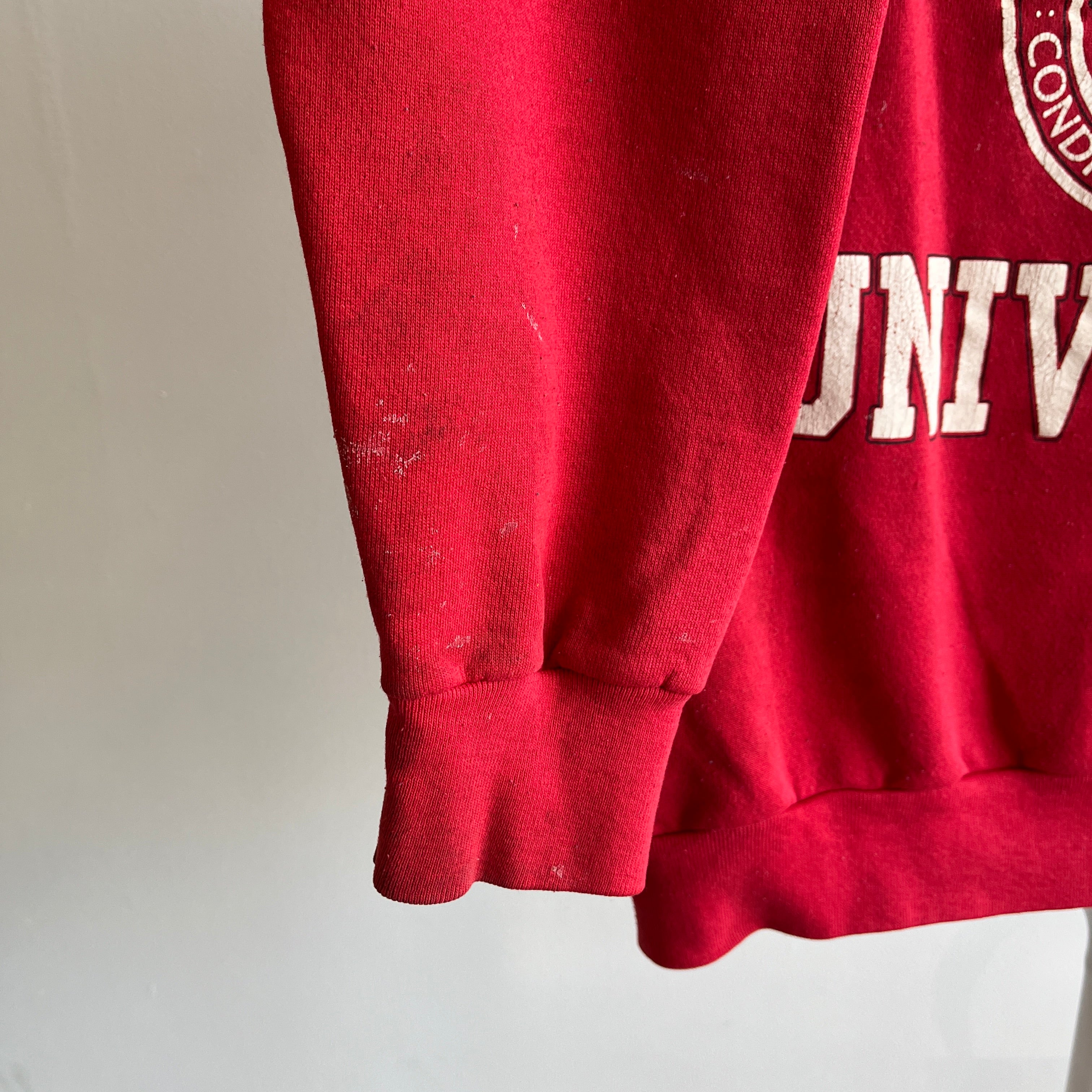 1980s Super Thrashed Boston University Sweatshirt by Signal – Red
