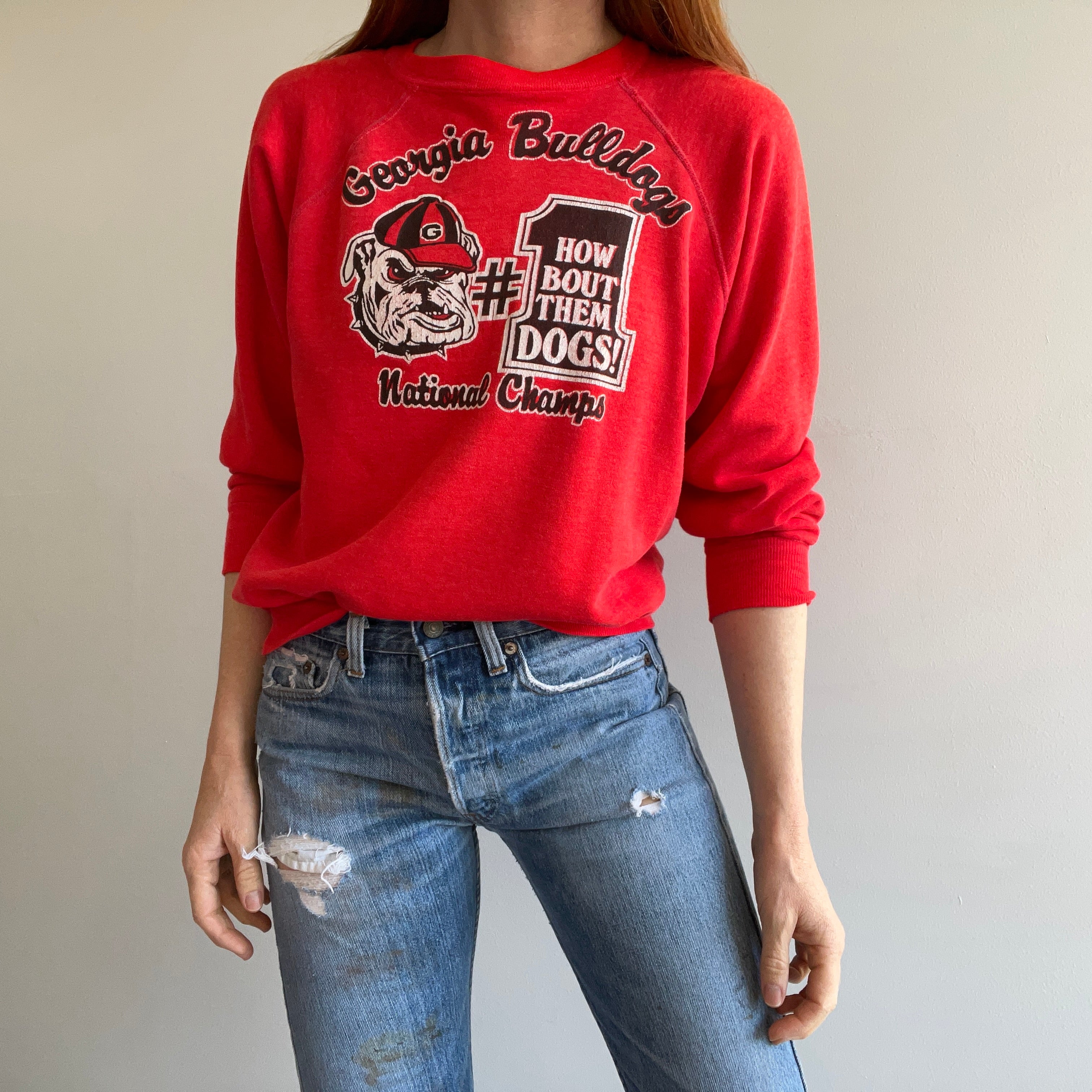 1970s Georgia Bulldog Champs Thinned Out and Worn Sweatshirt