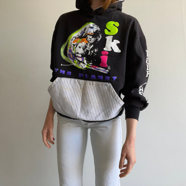 1990 Ski the Planet Unique Pullover Hoodie