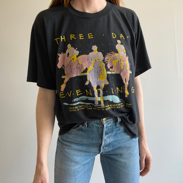 1989 T-shirt de cheval de concours complet de trois jours avec boulochage et peinture - RAD !!