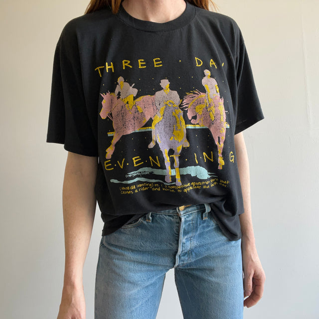 1989 Three Day Eventing Horse T-Shirt with Pilling and Paint - RAD!!