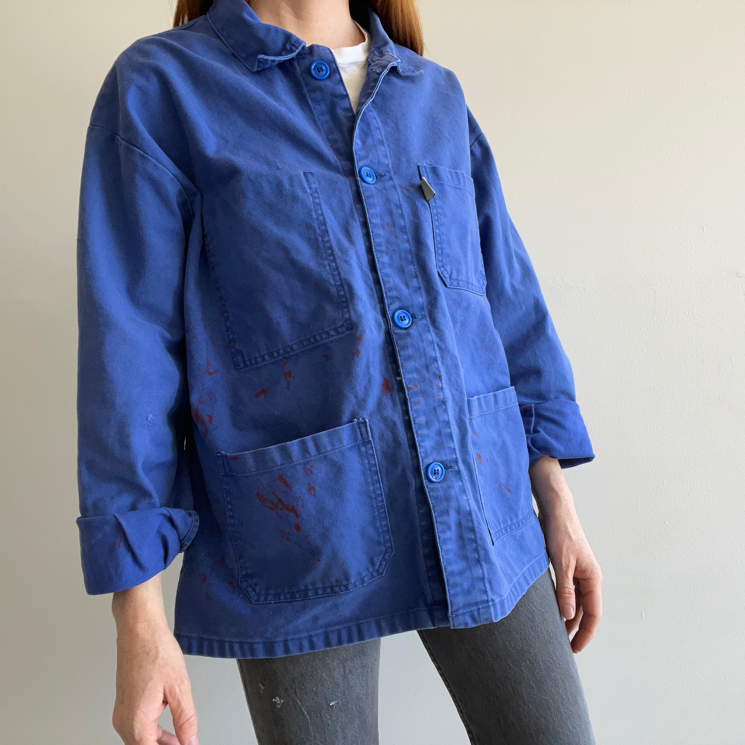 1980s Oversized Painted Stained Cotton European Chore Coat