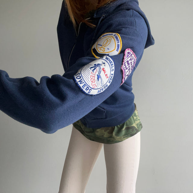 1980s Jesus Patch Zip Up Hoodie