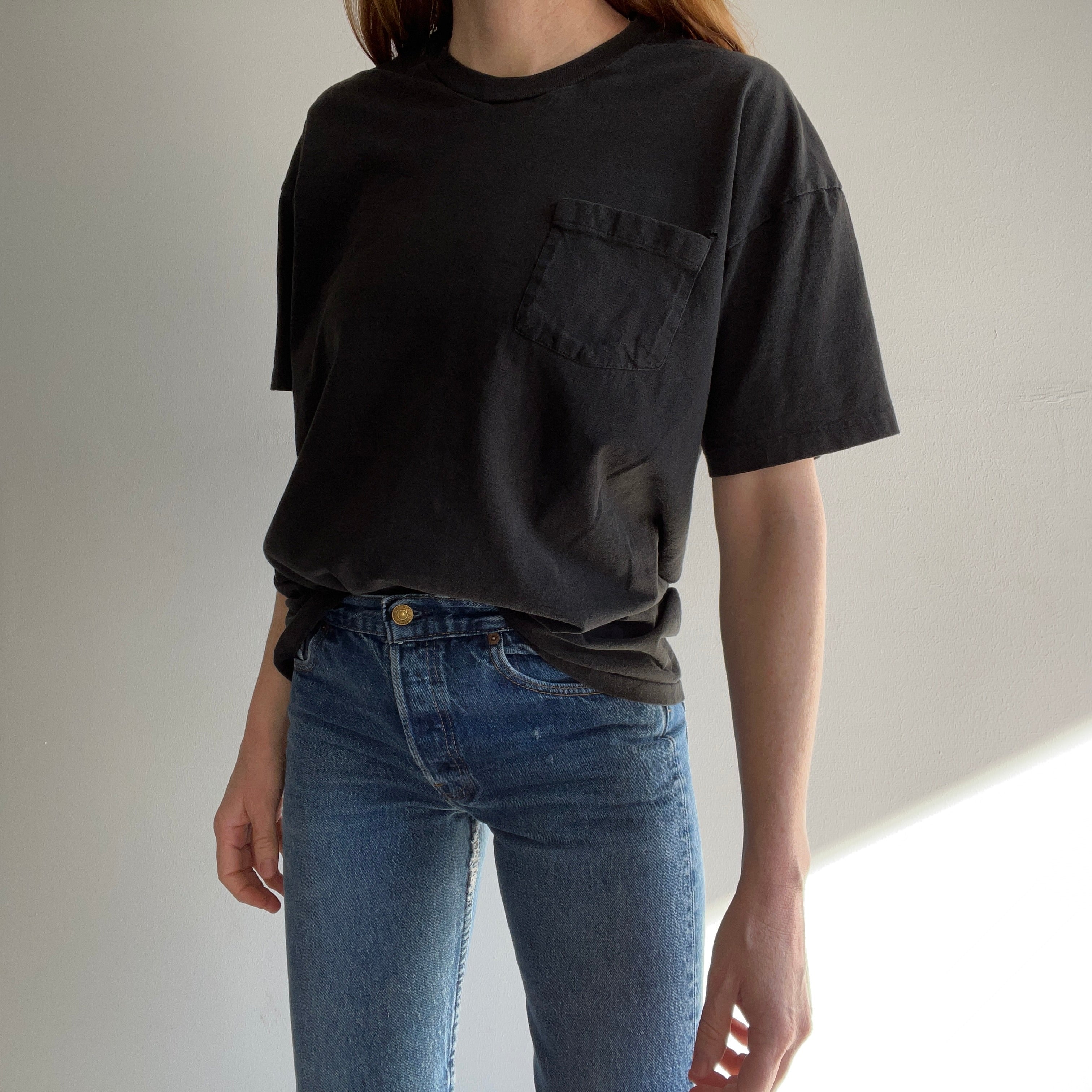 1990/2000s Faded Blank Black Pocket T-Shirt