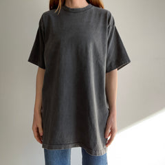 T-shirt oversize en coton noir/gris super délavé des années 1990