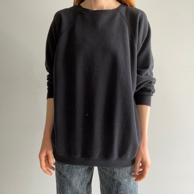 1980/90s Oversized Paint Stained Blank Faded Black Sweatshirt