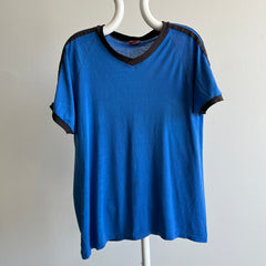 1980s Thinned Out Slouchy Triple Stripe V-Neck