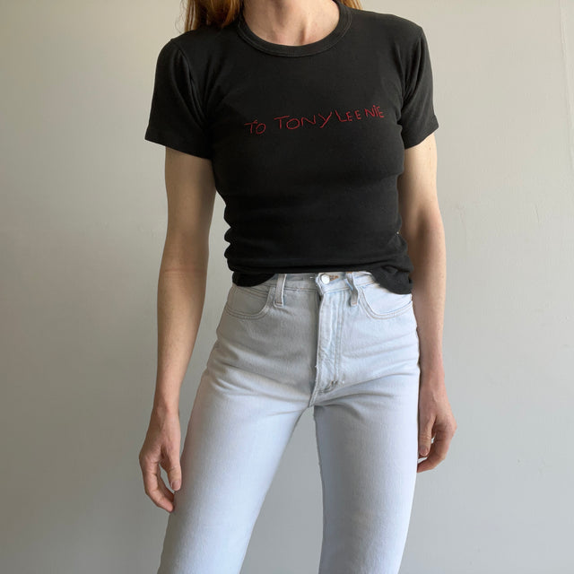 1970s Hand Stitched "To Tony Lee Nie" on a Baby Tee
