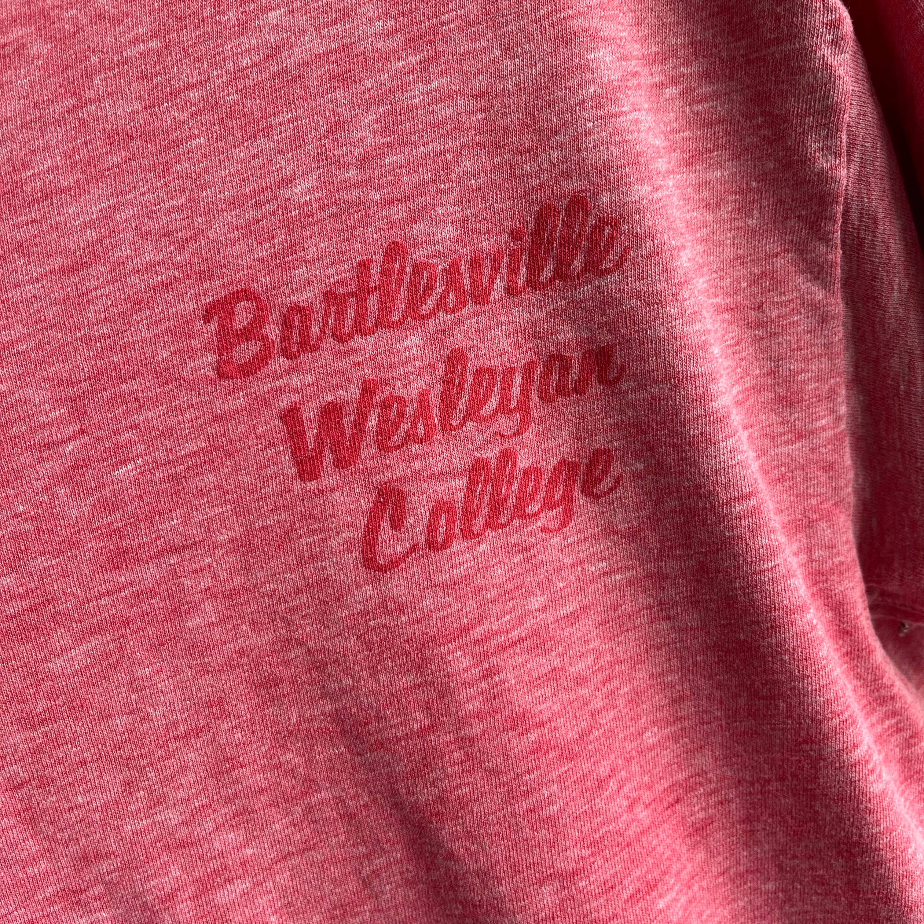 1970s Bartlesville Wesleyan College Tattered Thinned Out Ring T-Shirt