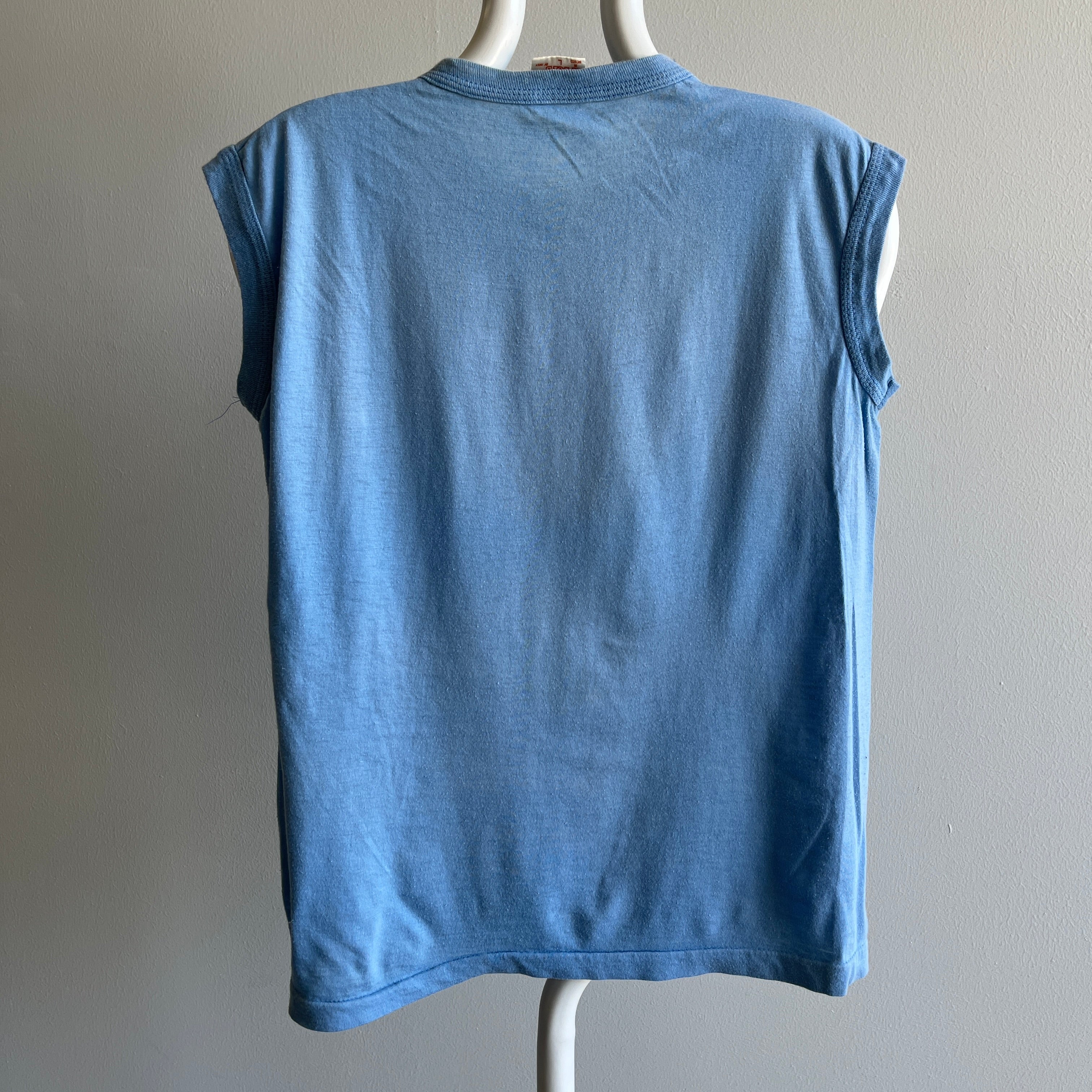 1970s Faded Baby Blue Blank Muscle Tank