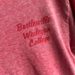T-shirt à anneau aminci en lambeaux du Bartlesville Wesleyan College des années 1970