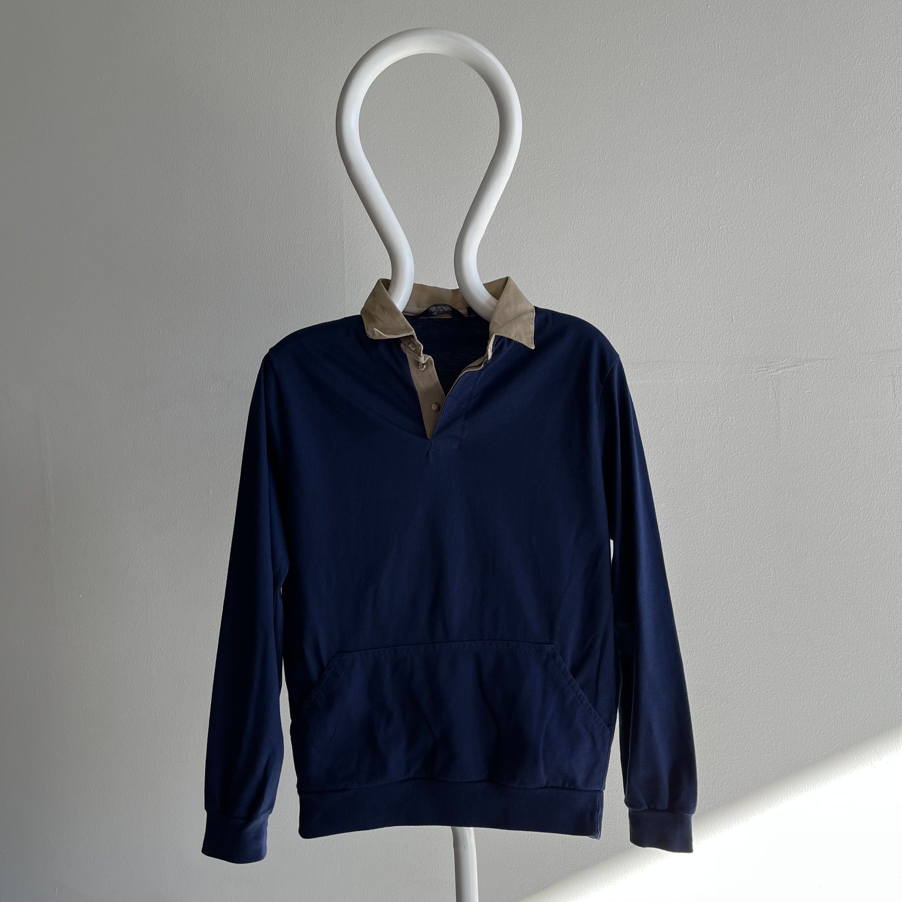 1980s Long Sleeve Polo with Pouch T-Shirt/Sweatshirt (but really a shirt)