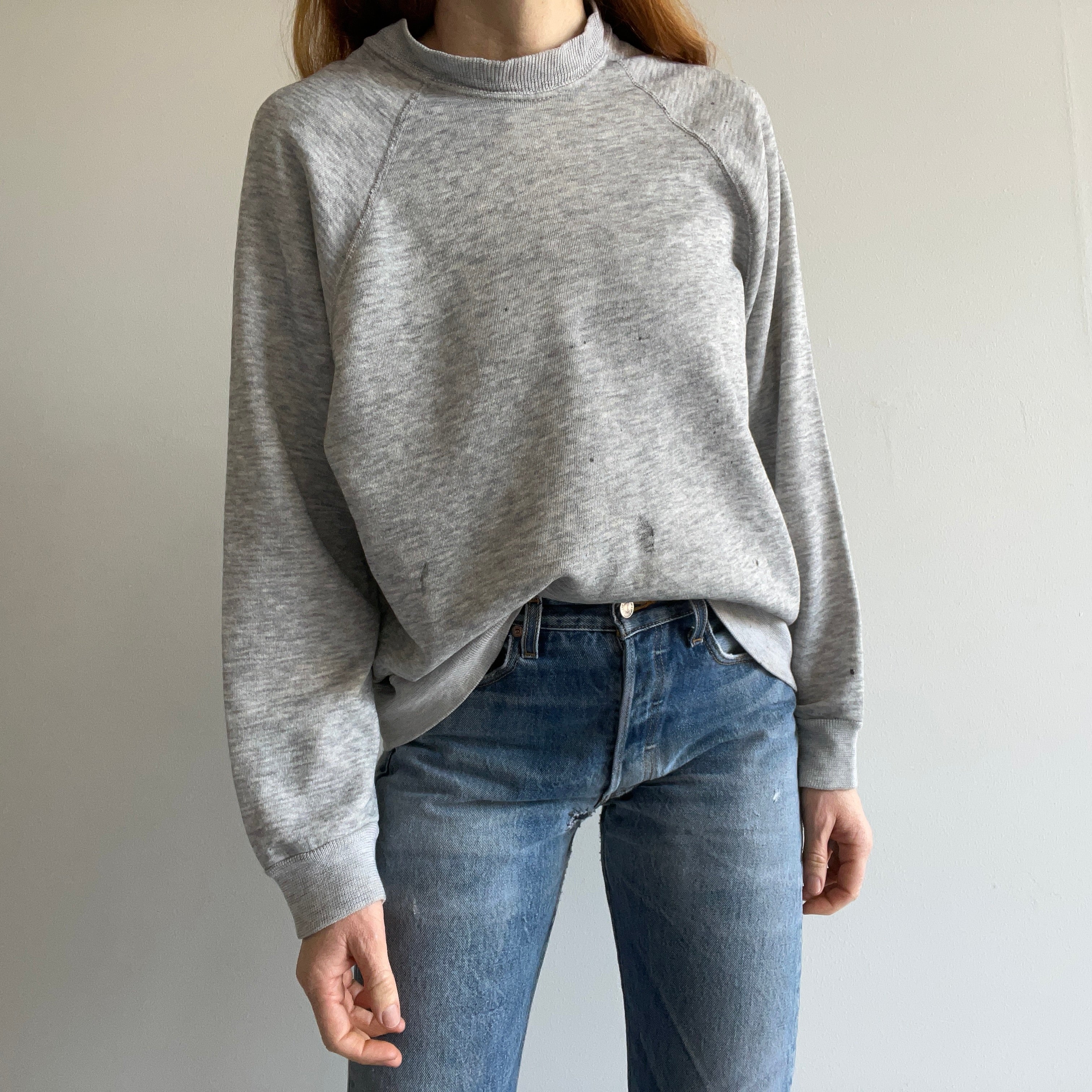 1980s Blank Gray Paint Stained and Awesome Sweatshirt by Track and Court