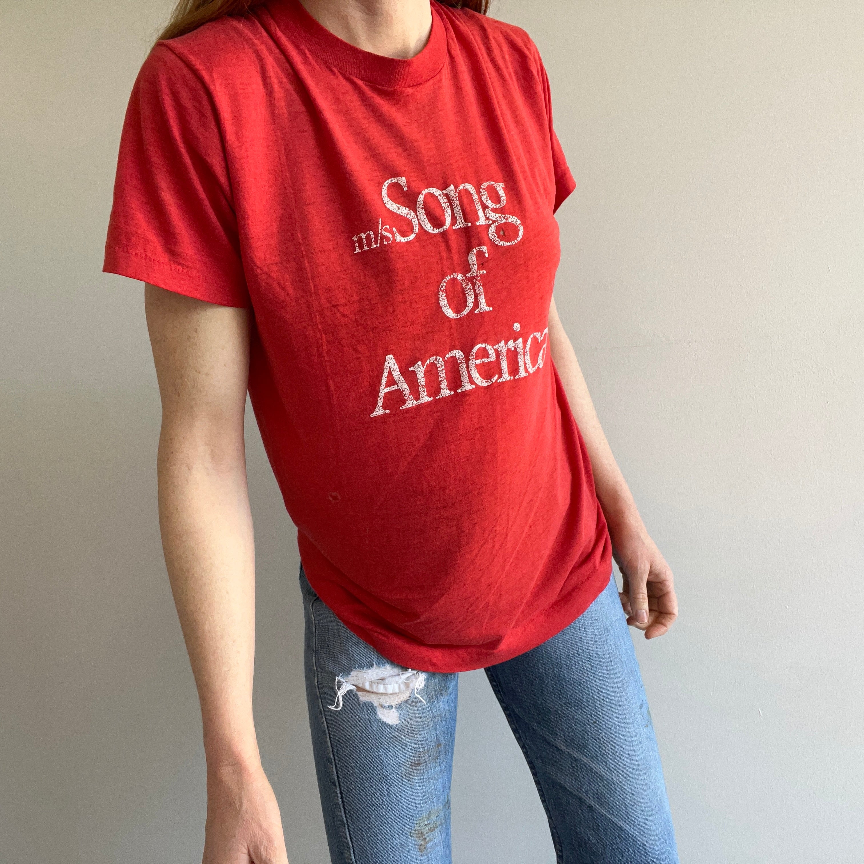 T-shirt doux et fin soyeux Song of America des années 1970/80
