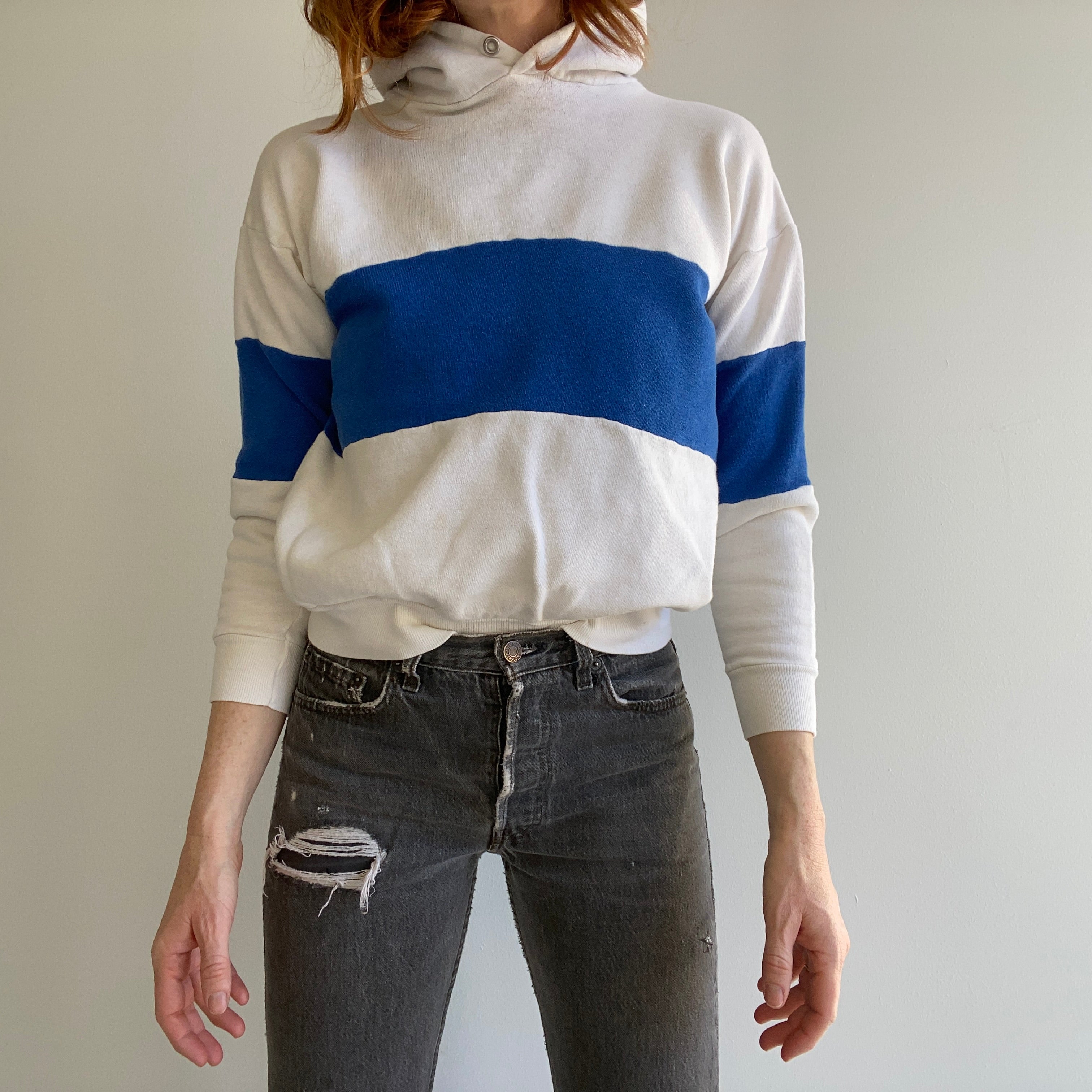 1970/80s Velva Sheen Plus Petite Taille Color Block Sweat à Capuche