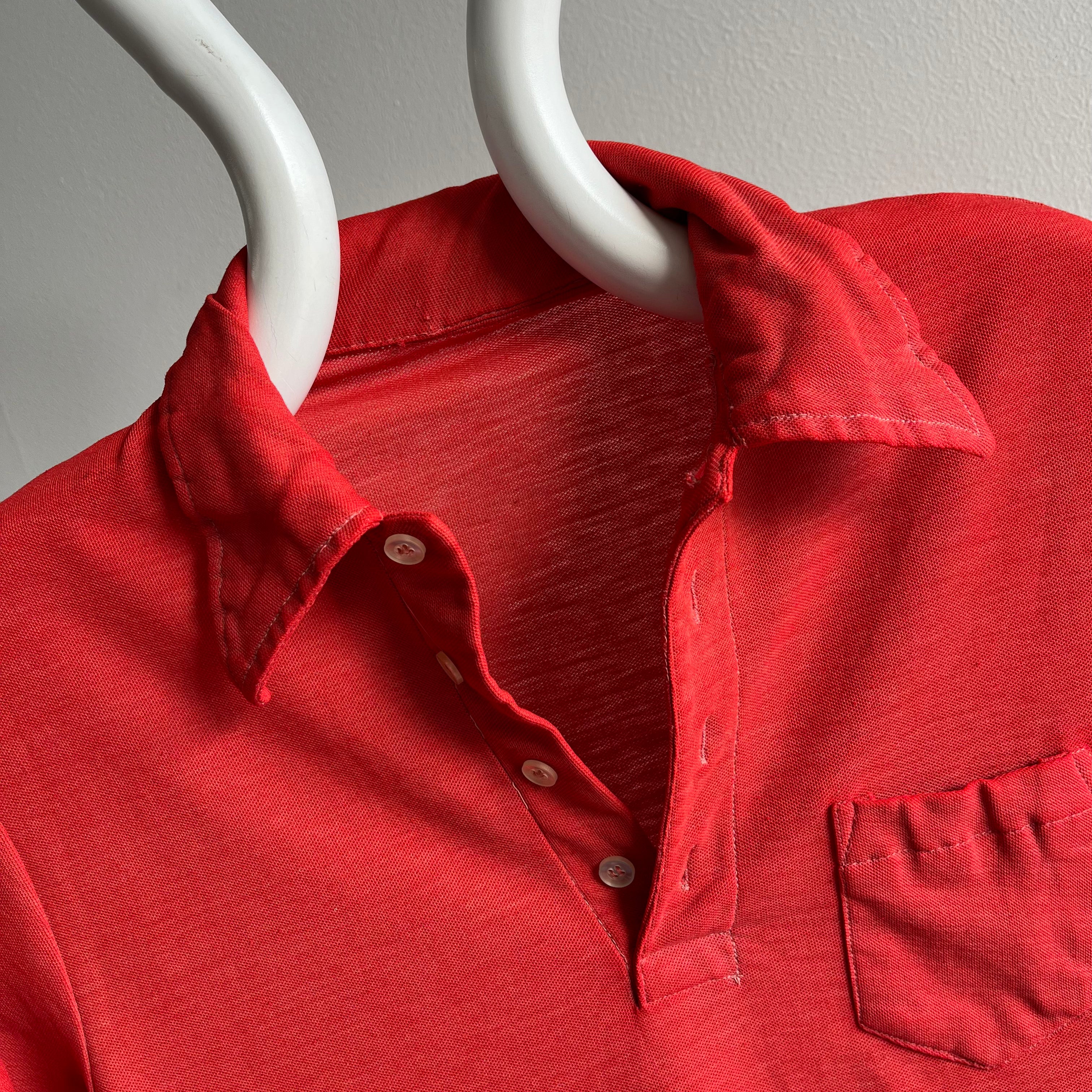 1970s Super Faded Smaller Red Pocket Polo T-Shirt