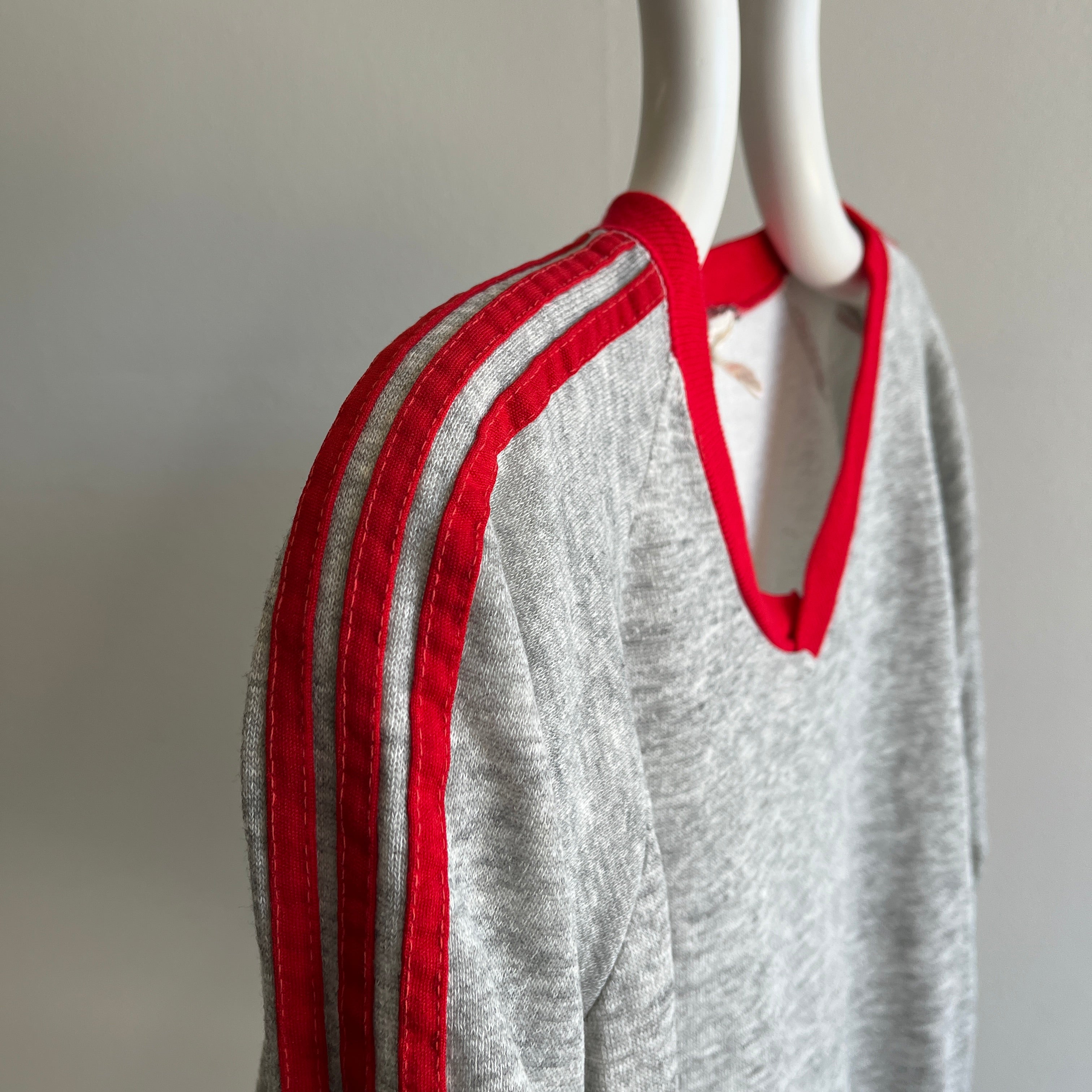 1970s Triple Stripe V-Neck Soft and Slouchy Sweatshirt by Sportswear