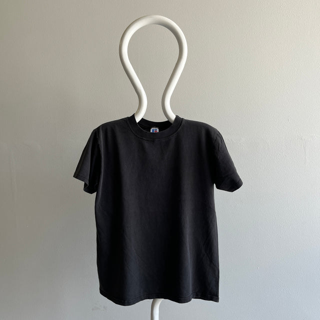 T-shirt noir vierge délavé des années 1980/90 par Russell