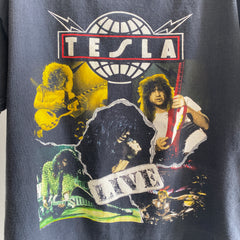1992 Tesla (the Band) Tour T-Shirt with Bleach Fading - Giant by Tee Jays Brand - YESSSSSS