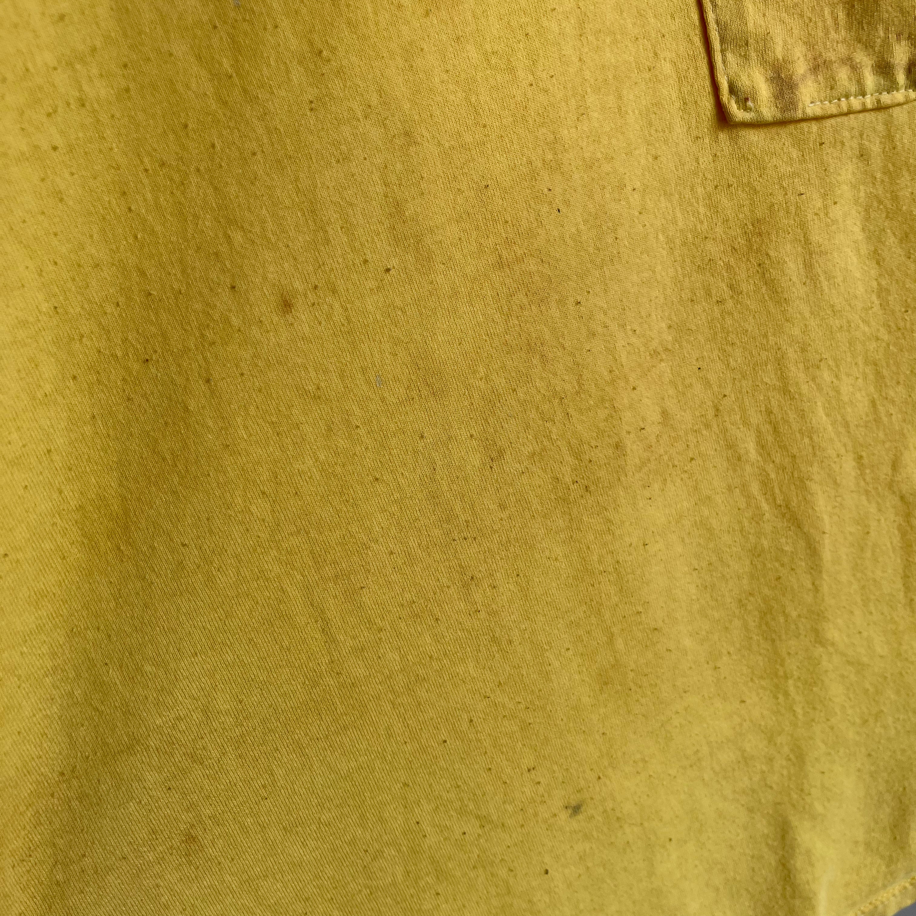 1980s Super Stained Pale Yellow Pocket T-Shirt