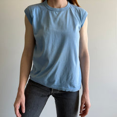 1970s Faded Baby Blue Blank Muscle Tank