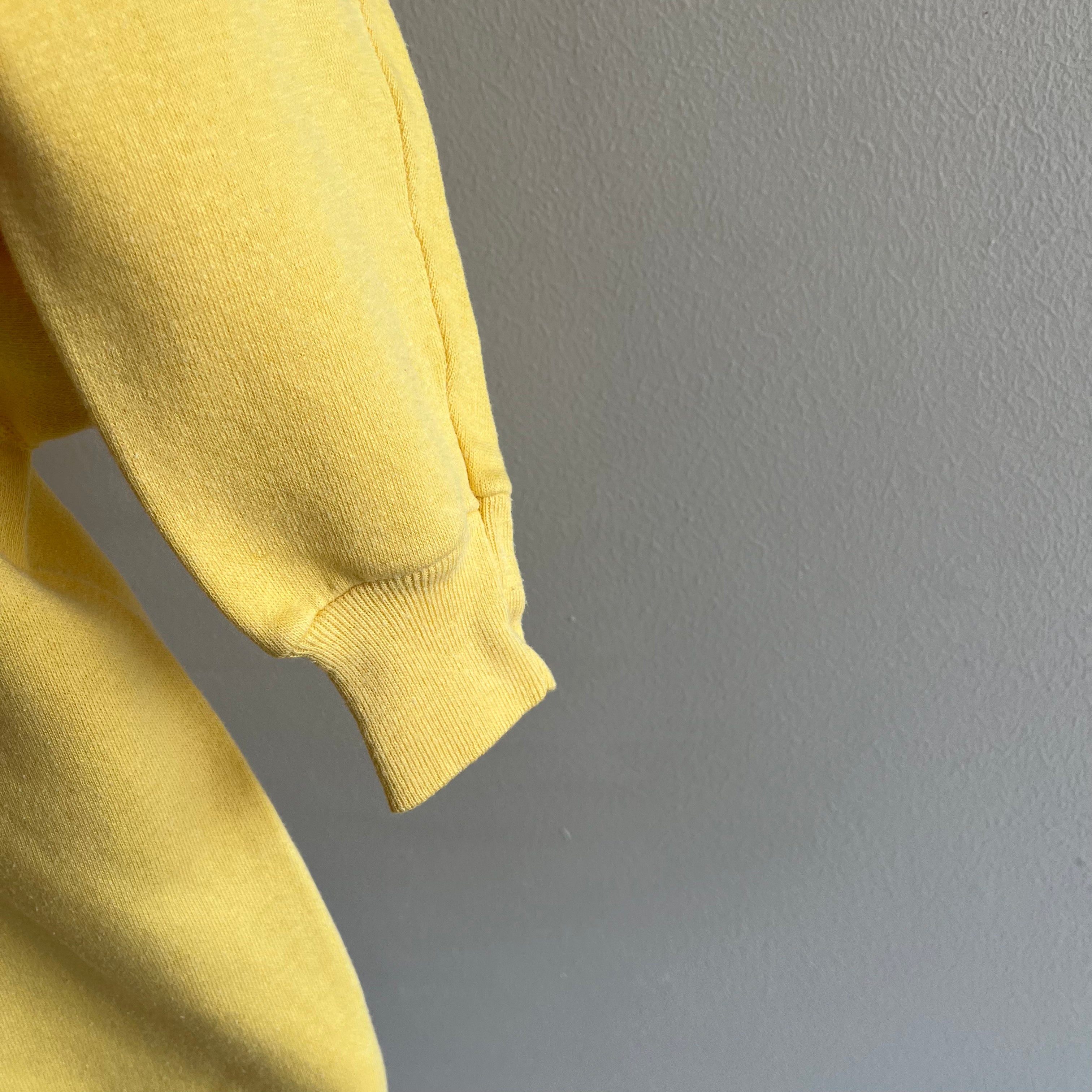 Sweat-shirt raglan vierge jaune pastel des années 1970/80