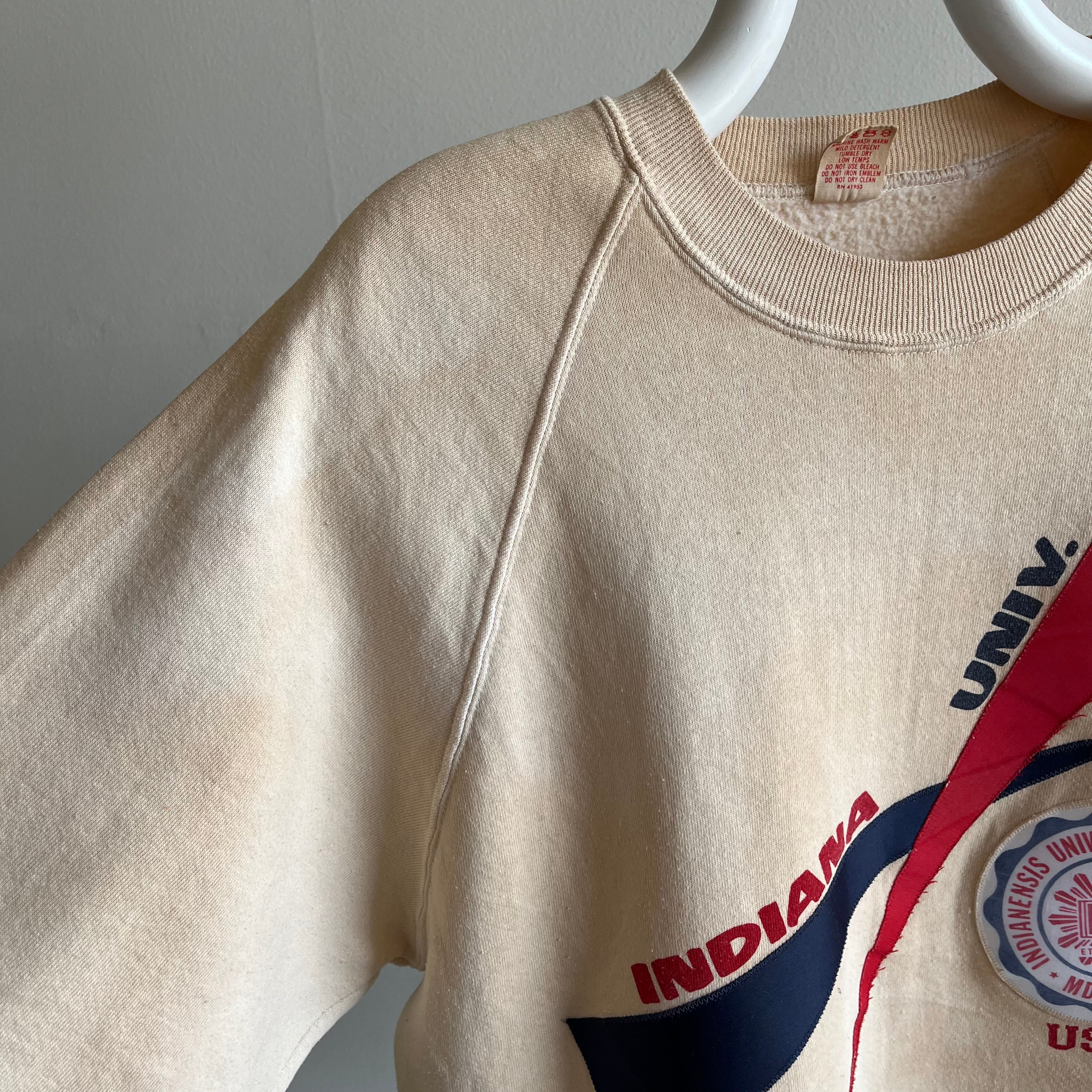 1970s Epic Aged to Ecru Indiana University Sweatshirt by Collegiate Pacific !!!