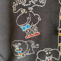 1980/90s OMFG Animals with Ties and Rhinestone Eyes Smaller Size Sweatshirt