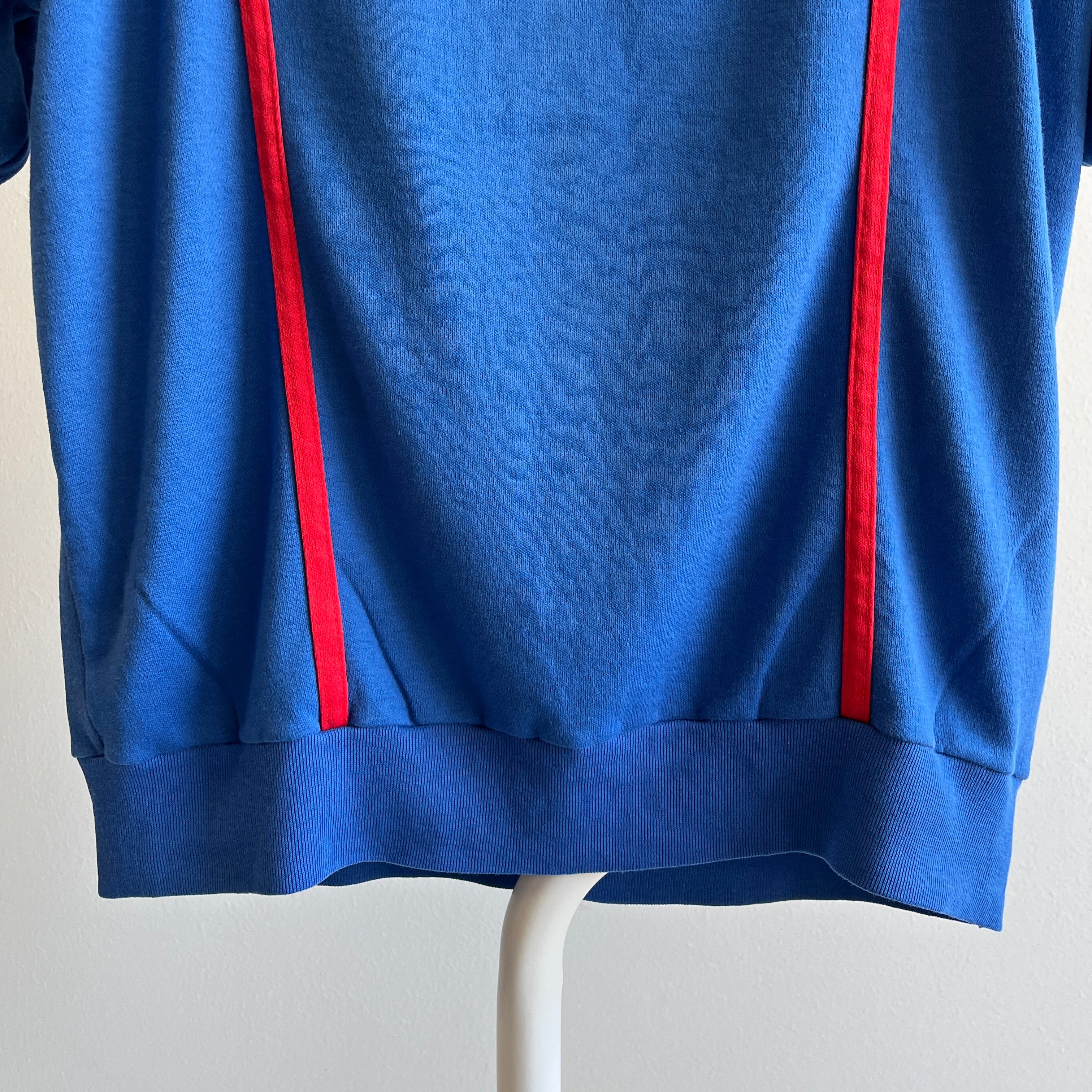 1980s Blue T-Shirt Warm Up Henley with Stripes!