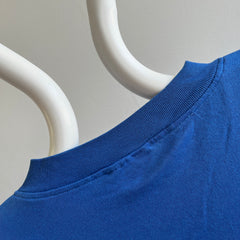 T-shirt bleu des années 1980 Warm Up Henley avec des rayures !