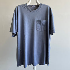 T-shirt en coton gris bleu vierge XXL des années 1990