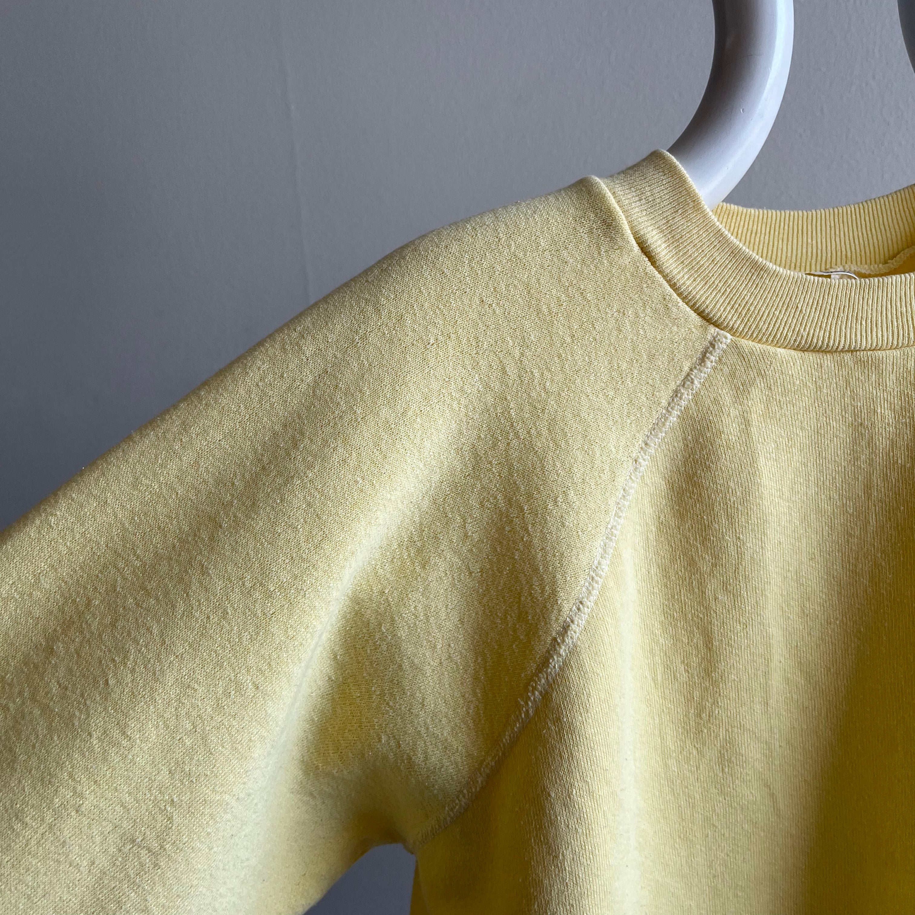 1980s Buttery Yellow Blank Raglan Sweatshirt - oh my