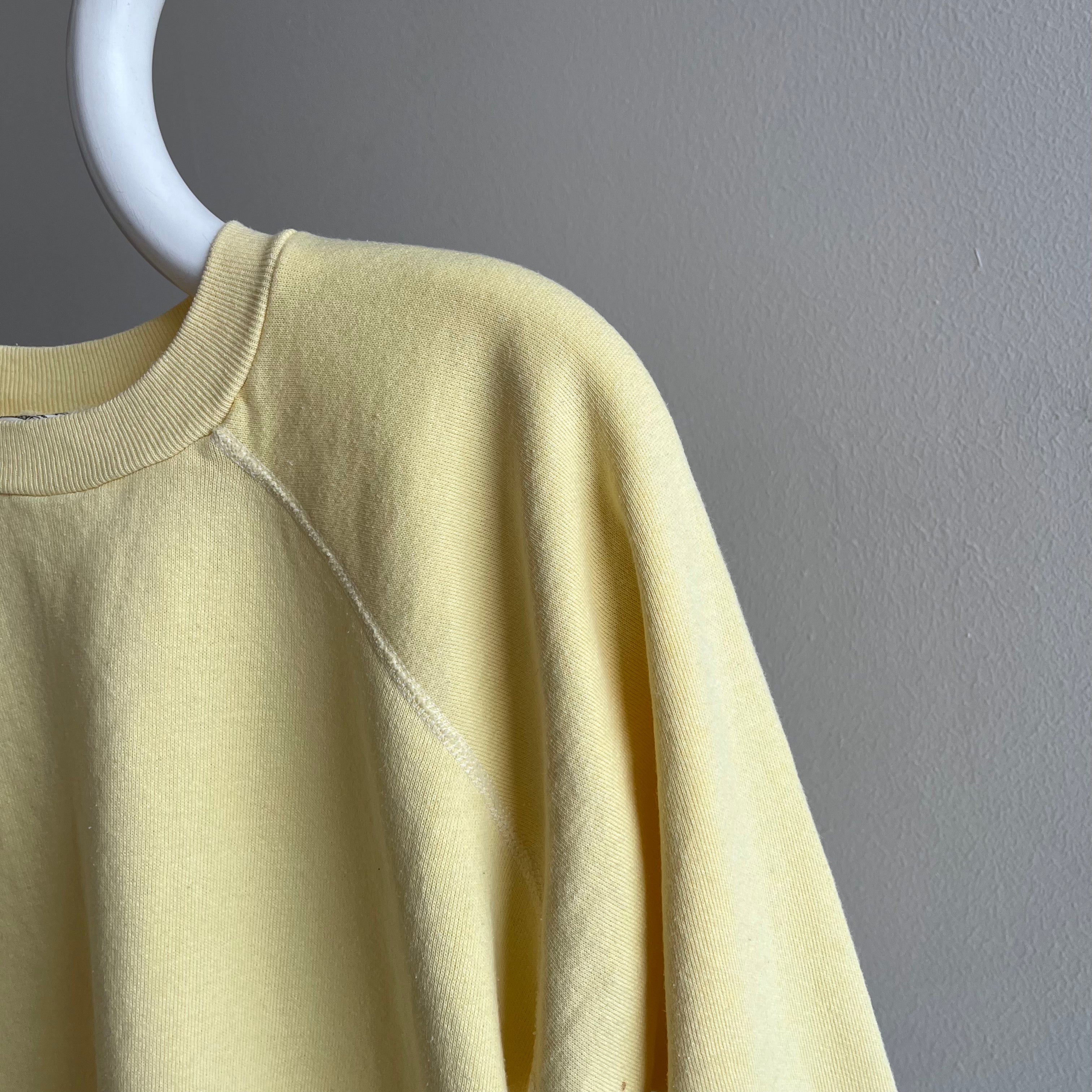 Sweat-shirt raglan vierge jaune beurre des années 1980 - oh mon