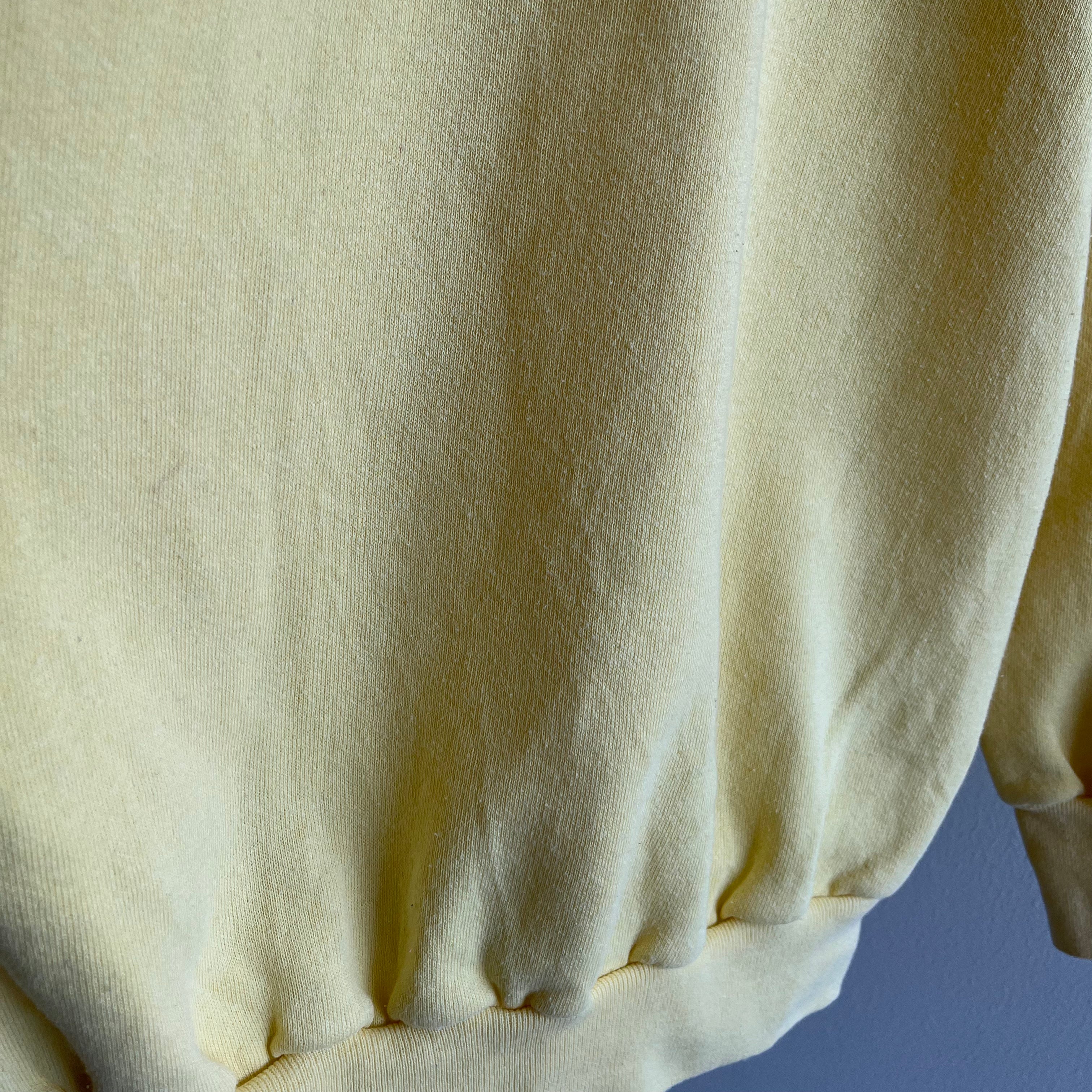 1980s Buttery Yellow Blank Raglan Sweatshirt - oh my