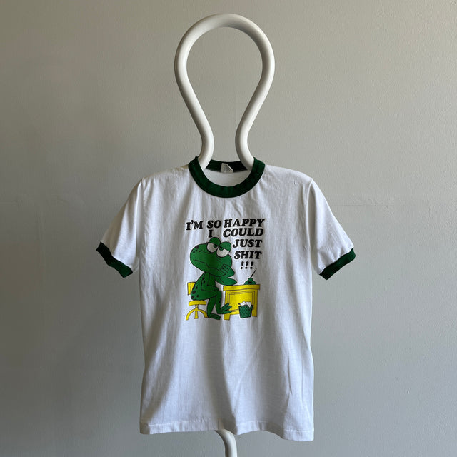 T-shirt des années 1970 je suis tellement heureux que je pourrais chier grenouille anneau