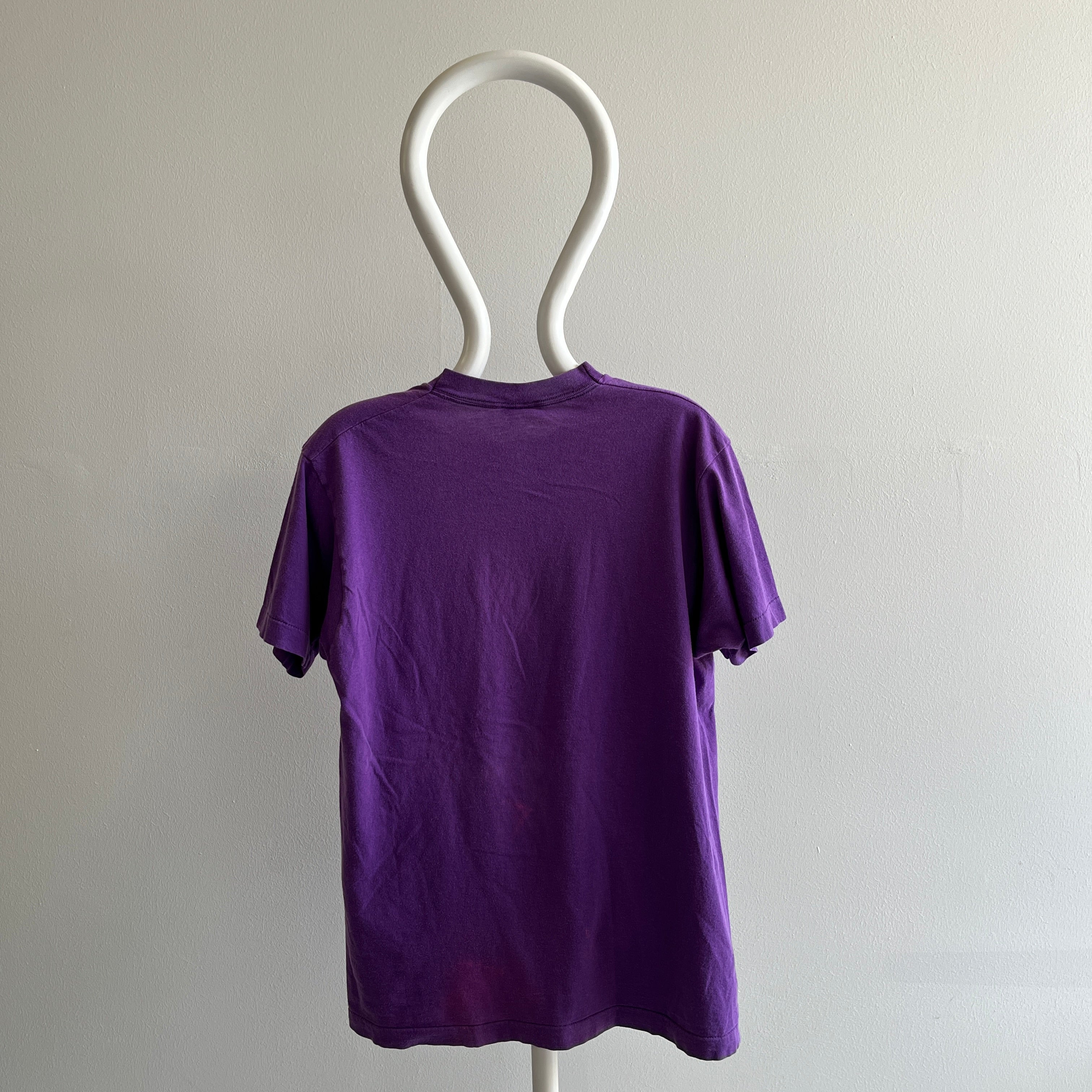 1980s Blank Bleach Faded Purple Pocket T-SHirt by FOTL