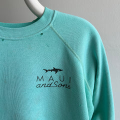 1980s ULTRA CLASSIC Maui + Sons Thin Stained Mended Sweatshirt - Personal Collection