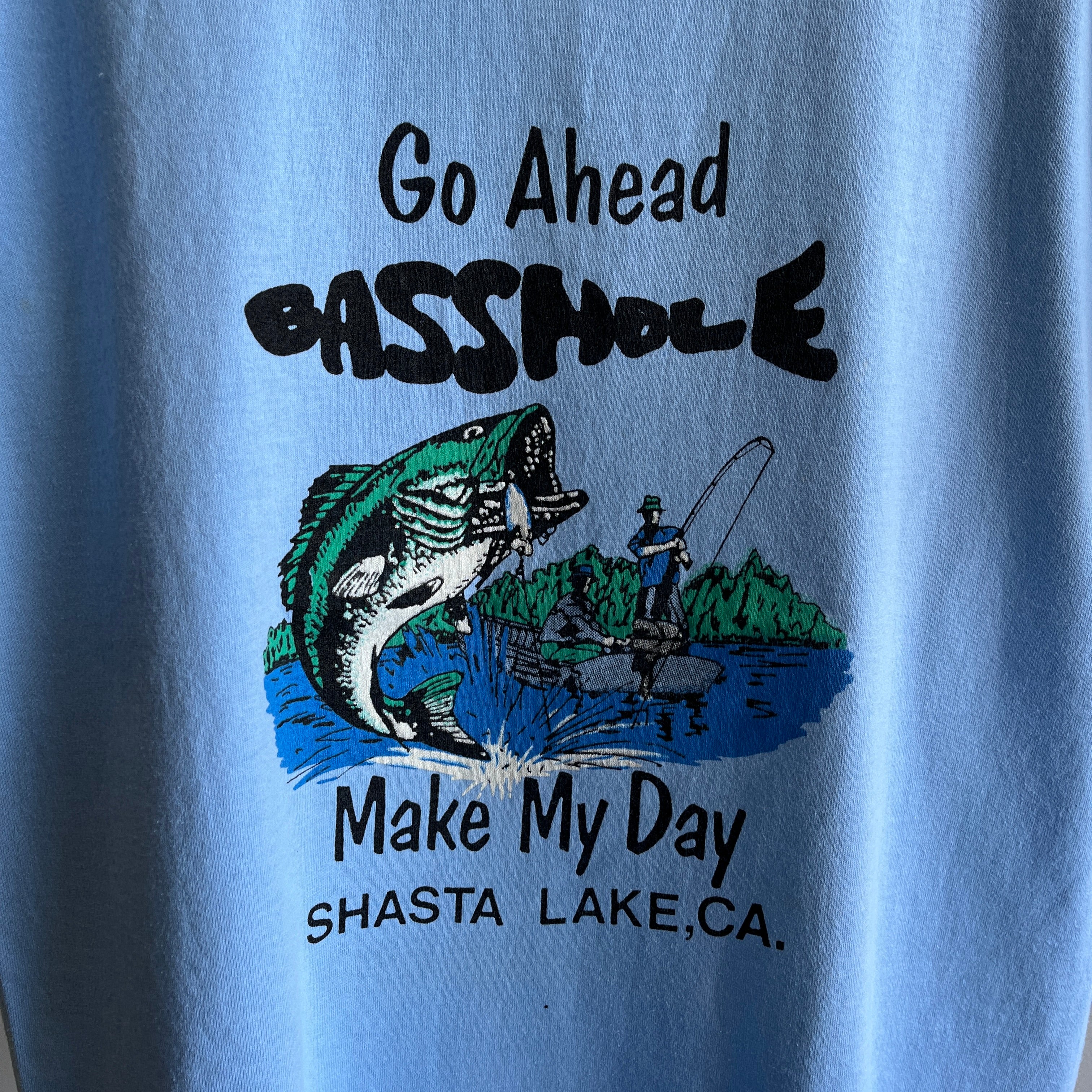 1980s Go Ahead Basshole, Shasta Lake, CA Tourist T-Shirt